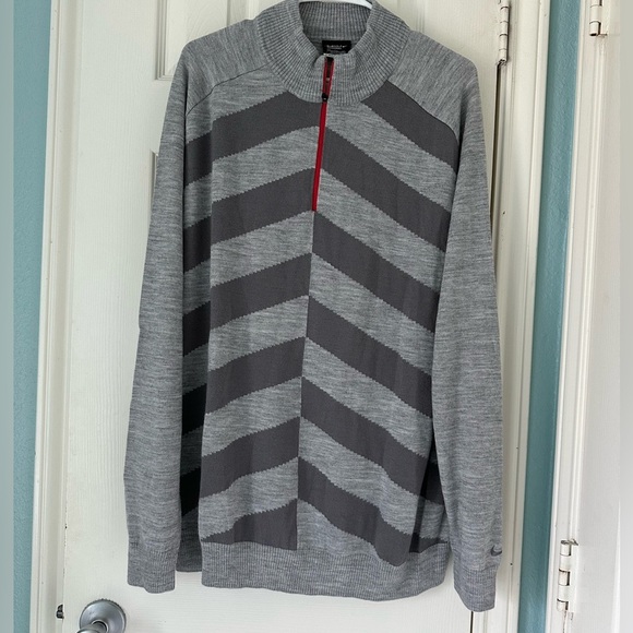 Nike Golf Tour Performance Striped Gray Merino Wool 1/4 Zip Sweater SZ XXL - Picture 1 of 4